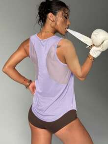 Sport Studio Solid Cut Out Back Sports Tank Topworkout Tank Gameset Tank Top Summer - Mauve Purple - View 2