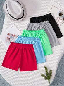 5pcs/Pack Young Boy Casual Mesh Fabric Sports Shorts, Suitable For Daily Exercise, Football, Basketball