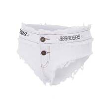 Womens Casual Summer Short Jeans, Triangle Crotch Low Waist With Buttons For Summer Party Beach