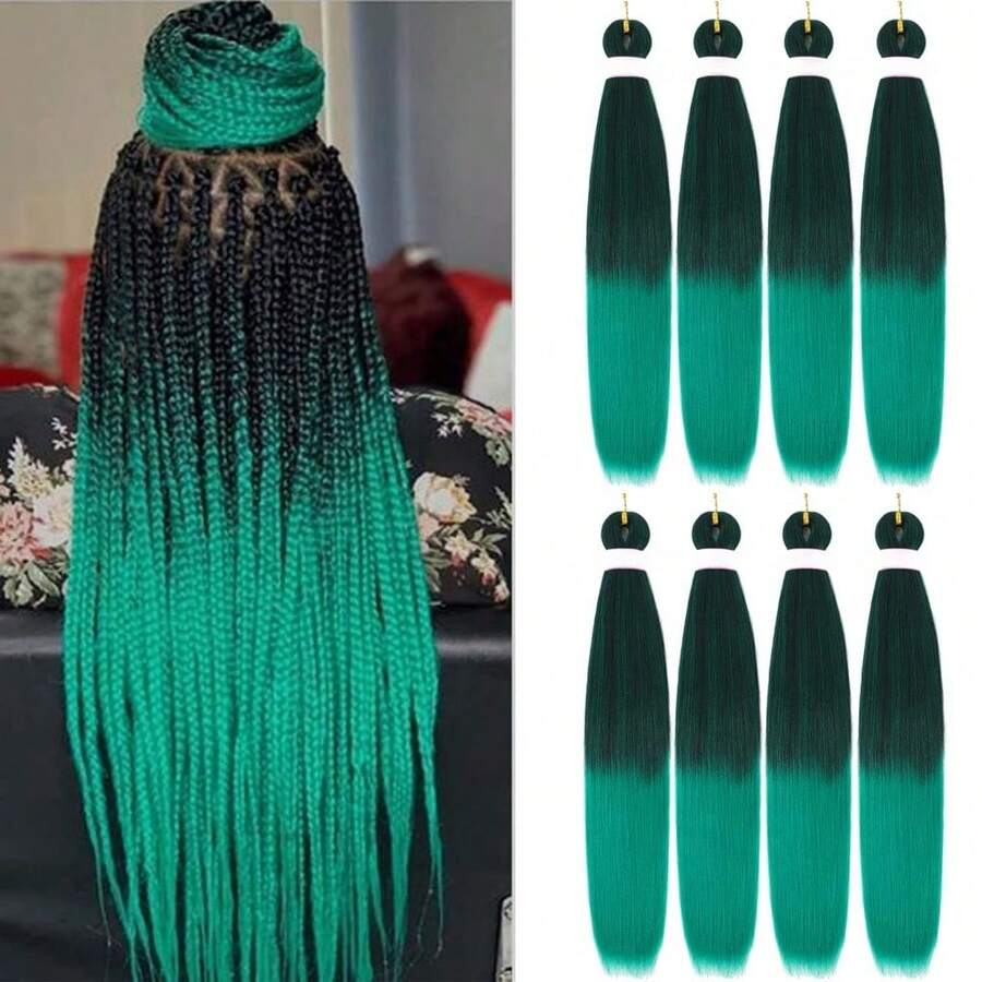 Ombre Pre Stretched Braiding Hair 30 Inch 8 Packs Synthetic Crochet Braids Hot Water Setting Professional Soft Texture Synthetic Hair Extensions 30 Inch 1B 27 - 1B/綠色(黑色至綠色漸層) - 查看 1