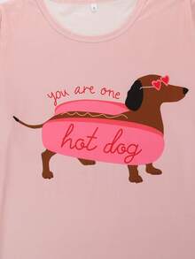 3件套轻薄女士短袖睡衣，包含短裤、长裤和圆领T恤。舒适宽松，可爱腊肠犬印花，四季皆宜，居家穿着皆宜 - 粉色 - 查看 6