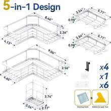 5 件装转角淋浴架，粘贴式淋浴收纳架，防锈不锈钢淋浴架，带 8 个挂钩，无需钻孔浴室收纳架和储物架，节省空间，适合返校季