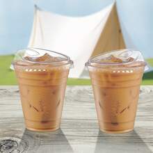 12oz,16oz,20oz,24oz  PET Material Transparent Cups For Refrigeration And Freezing (With Straw Opening And Lid), 50 Sets Of Cylindrical Disposable Cups, With A Design Suitable For Sipping, Perfect For Making Smoothies, Milkshakes And Cold Drinks. Ideal For Weddings, Parties And Various Gatherings. - Clear - View 2