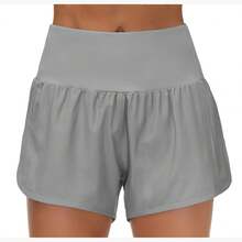 Womens High Waisted Running Shorts Quick Dry Athletic Workout Shorts With Mesh Liner Zipper Pockets Loose Fit - 灰色 - 查看 3