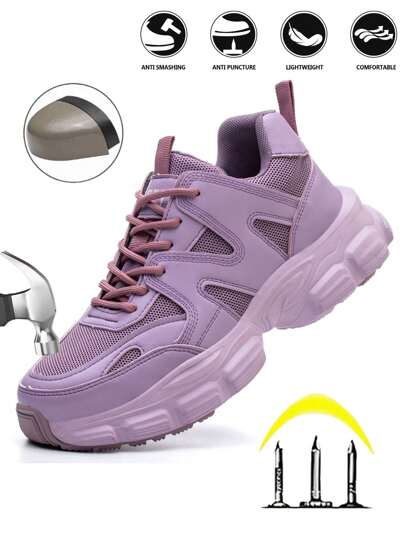 UMBURLLY Chaussures de sécurité pour femmes avec embout en acier, anti-perforation Kevlar, légères et douces, convenant aux travaux de construction, d'usine, violet
