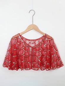 1pc Vintage Short Top, Lightweight Yet Heavily Beaded Lace Women Crop Top, Party/Event Mini Shrug For Dress - Multicolor - View 26