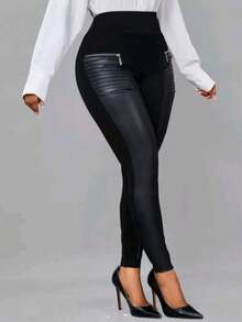 shakira Liso Sexy Poliéster Plieguess LEGGINS Diario Toda temporada - Negro - Ver 6