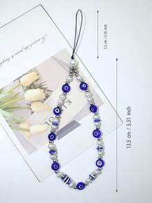 1 件魔鬼眼仿珍珠软粘土串珠手机挂饰，智能手机挂饰