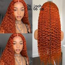 13x4 姜黄色 #350 深波浪戴上并预拔预剪蕾丝假发，适合女士，200% 杰瑞卷曲松散深闭合假发，自然黑色鲍勃假发，混合假发，预拔，非常适合角色扮演/日常穿着/特殊活动 - S350 - 查看 4