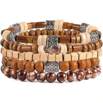 Wrap Bracelets With Hemp Cords Wood Beads Leather Wristbands Unisex Boho Style
