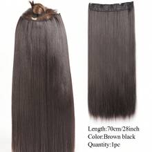 20/24/28 英寸长直发 5 夹一体式隐形假发夹式接发黑棕色合成耐热天然假发女士 1 件