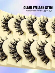 Asiteo 5 Pairs Exaggerated Cartoon Style False Eyelashes - Reusable, Transparent Stem, Pointed Tip Design, Anime Style, Natural Makeup Effect, Lightweight And Flowy, Japanese Inspired False Lashes, Suitable For Cosplay And Daily Makeup - Easy To Wear And Remove, Durable And Comfortable - 尖尾漫畫款 - 查看 5