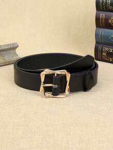 1pc Women's Black PU Leather Belt, Fashionable Casual Streetwear Style Waist Belt For Everyday Wear Fall, Autumn, Halloween - Black - View 1