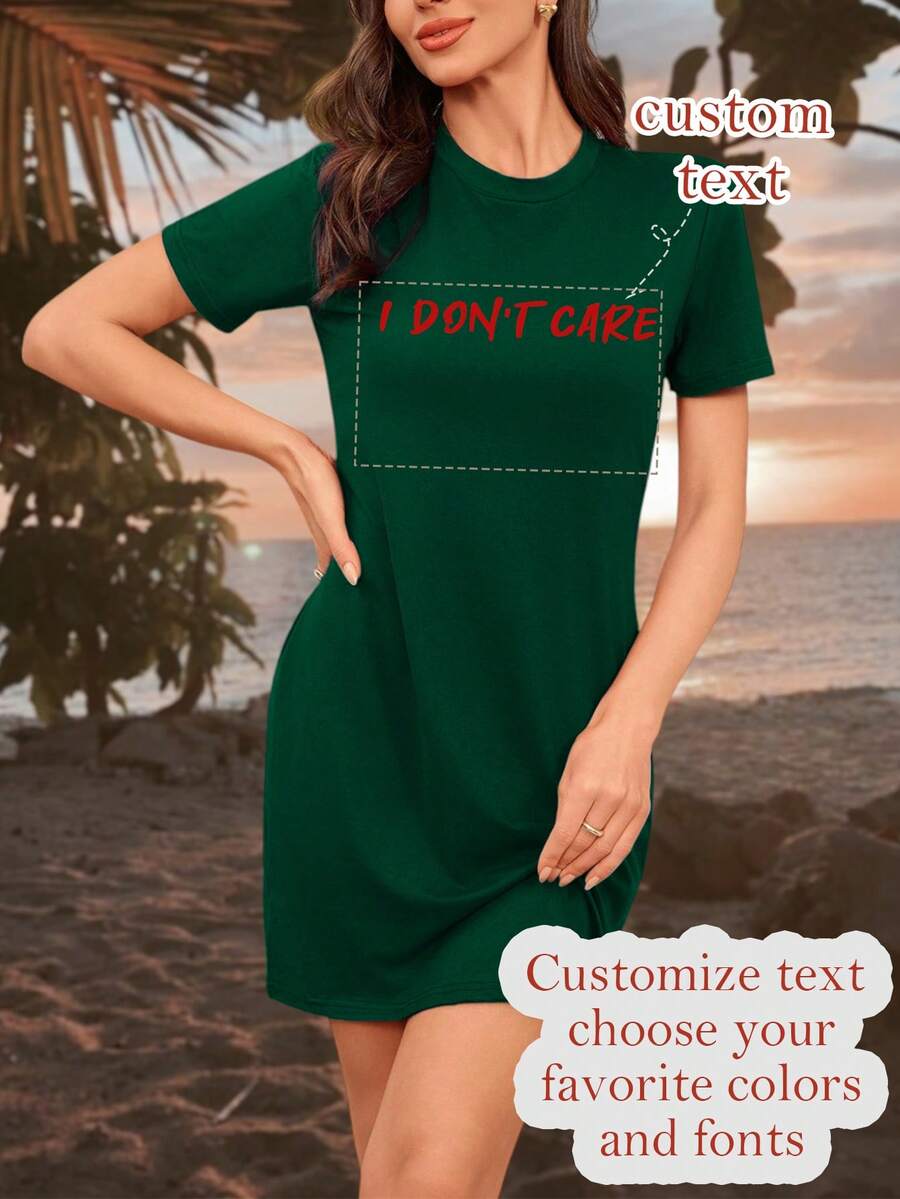 Tùy chỉnh váy nữ, thêm văn bản của bạn, chọn màu sắc và phông chữ yêu thích của bạn, thiết kế váy in cá nhân hóa của riêng bạn, áo nữ tùy chỉnh, quà tặng cho bạn gái/gia đình, quà tặng Ngày của Mẹ, quà tặng sinh nhật, quà tặng đám cưới, v.v. Tùy chỉnh văn bản, váy, váy nữ in đồ họa, váy tùy chỉnh, váy ngắn mùa hè tùy chỉnh, đồ định hình bodysuit - Màu xanh lá cây đậm - Xem 1