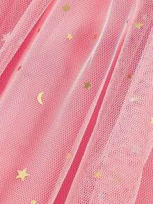 年轻女孩优雅花卉刺绣上衣和星星网裙两件套，时尚可爱迷人 - 粉色 - 查看 9