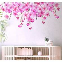 Calcomanías de pared de hojas verdes para despegar y pegar, calcomanías de pared de vinilo de hojas de flores grandes, decoración del hogar de vid extraíble, arte para dormitorio, sala de - Flor rosa B - Ver 6