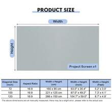 YJMOYE YJMOYE 72/100/120 Zoll Projektionsleinwand, tragbare 16:9 4K reflektierende Stoff Leinwand Grau für 1LCD Serien Movie Video Heimprojetoren, einfach zu installieren ohne Löcher zu bohren