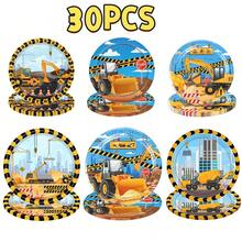 30pcs Construction Vehicle Theme Party Disposable Plates, 7&9 Inch Cartoon Building Print Design Plates, Suitable For Birthday, Theme Events, Festivals, Anniversaries, Daily Use And More - Multicolor - View 1