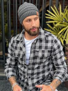 Unisex Striped Beanie Hat Other Fabric - Medium Gray - View 2