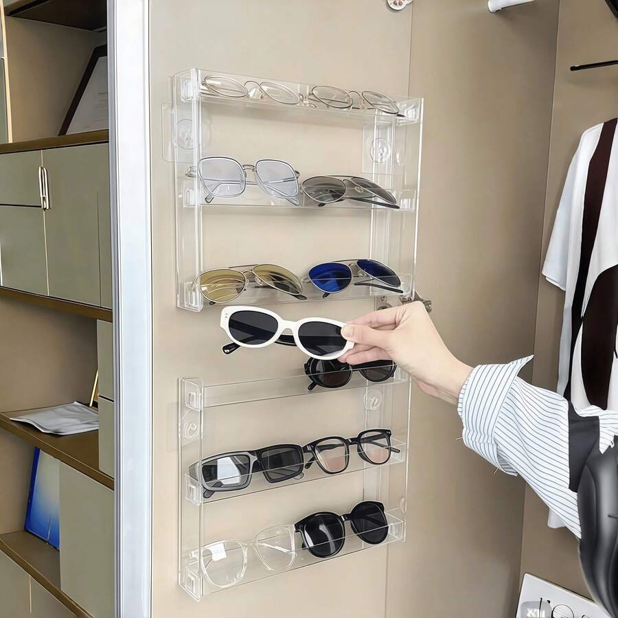 Estantería para pared de acrílico transparente multicapa - Organizador claro para cosméticos, cuidado de la piel, sombras de ojos y mascarillas faciales - Diseño ahorra espacio con varios compartimentos para cosméticos y artículos de belleza esenciales, instalación sin taladrar, organizador de cosméticos práctico - Multicolor - Ver 1