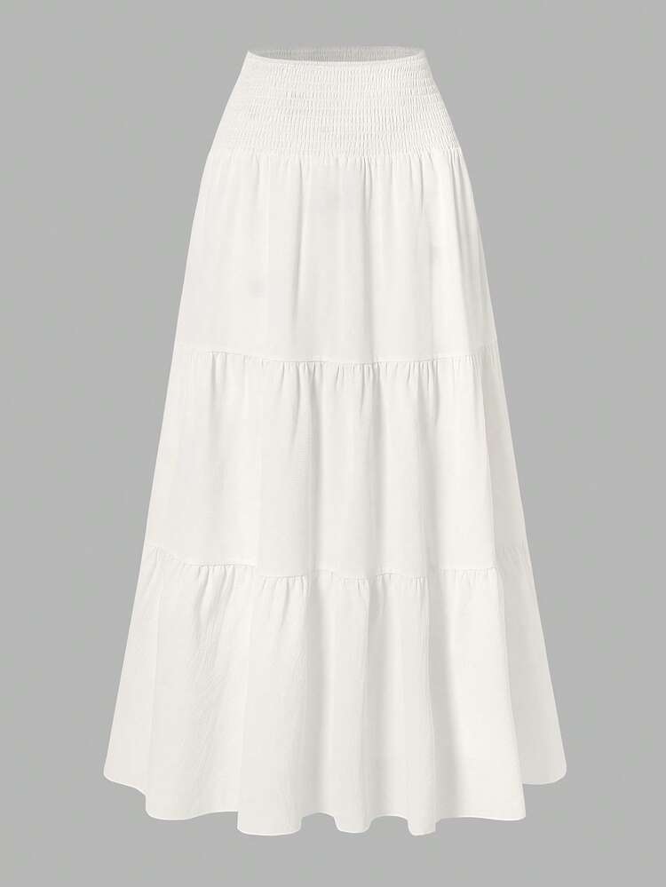 Women's Solid Color Minimalist Versatile Ruffle Hem Bubble Crinkle Skirt White - White - View 2