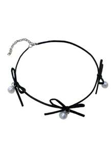 1 pieza Collar gargantilla con colgante de perla y lazo delicado para mujer, collar Lolita, joyas de moda como regalo para el Día de San Valentín, cumpleaños, fiesta, Halloween, Navidad