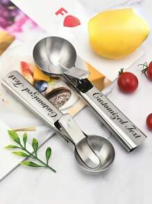 Customizable Text/Logo Stainless Steel Dual-Use Ice Cream Scoop, Multi-Functional Ice Cream Ball Scooper & Fruit Spoon - Silver - View 4