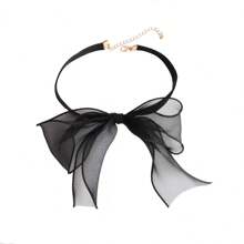1pc Girl's Black Bow Mesh Flower Choker Necklace