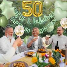 50th 60th Birthday Party Decoration Set, Rose Gold & Sage Green Birthday Party Supplies