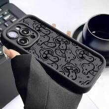 Funda de teléfono con patrón de setas lindas y de dibujos animados, cubierta protectora decorativa antideslizante, accesorios de teléfono compatibles con la serie - Negro - Ver 4
