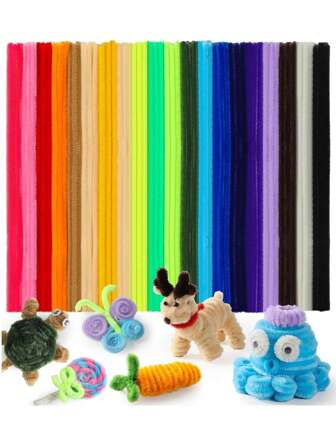 100/200/400PCS Thick Pipe Cleaners Craft, 20 Colors Multi-Colored Chenille Stems For Craft Supplies & Materials, Fuzzy Pipe Cleaners Bulk For DIY Arts Projects, Rainbow Pipe Cleaners For Halloween Decor