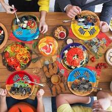 30 件越野赛车主题一次性纸盘，7 英寸越野怪物卡车盘，适合生日派对、赛车主题活动、节日、日常餐饮 - 彩色 - 查看 4