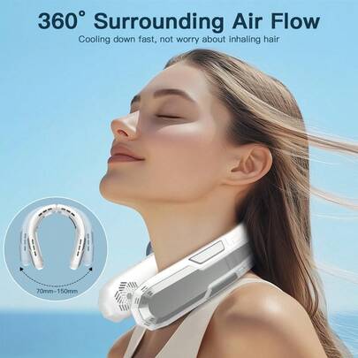 W&O Ventilatore portatile da collo 2025 con batteria da 6000 mAh - Raffreddamento girevole a 360°, 3 livelli di potenza e super silenzioso - Pieghevole per viaggi/all'aperto/a casa - Regalo perfetto per donne/uomini (bianco/nero)