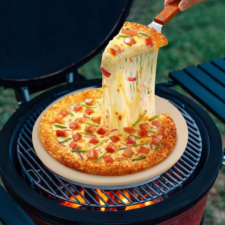 15" Large Round Pizza Stone, Heavy Duty Cordierite Bread Pan For Pizza And Bread Baking Grill, Great For Baking Different Sizes Of Pizza Or Bread!