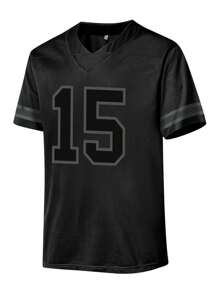 Men's Embroidery American Football Jersey 15 Black Casual Short Sleeve V-Neck T-Shirts Party Sports Top