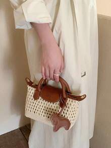 Nanfeng Chio 2nd Weekend 日记托特包，女士夏季休闲编织手提包，单肩斜挎包（所有线色随机） - 彩色 - 查看 5