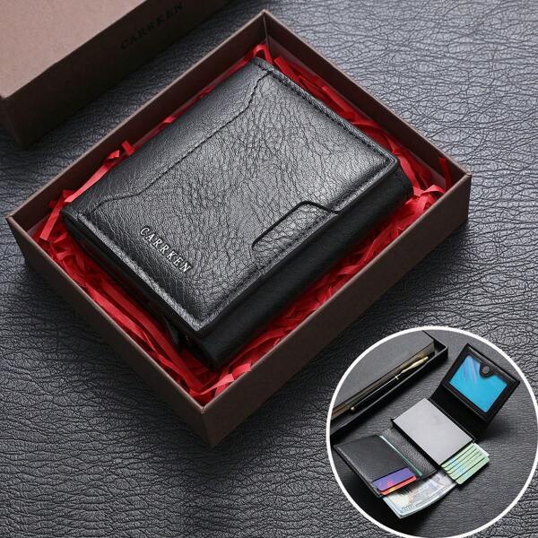 CarrKen 1 Peça Porta-Cartões de Crédito Fino Pop-Up Trifold com Posição Multi-Cartão, Carteira Multifuncional Curta, Presente Ideal para Namorado, Marido, Filho, Carteira Masculina, Mini Carteira, Carteira, Porta-Cartão