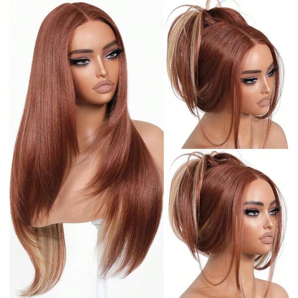 Blonde Wear And Go Glueless Wigs Pre Plucked Pre Cut For Beginners Synthetic Lace Front Wigs With Bangs Blonde Long Layered Straight Wigs 26 Inch 3 Seconds To Wear For Beginners