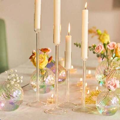 4pcs Transparent Glass Cone Candle Holders - Elegant Tabletop Decor For Weddings, Parties And Various Events