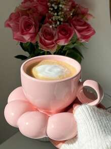 1set-Sunflower Design Ceramic Cup & Saucer Set, Multipurpose, Machine Washable, Material, Ideal For Coffee, Milk & Breakfast - Perfect Gift