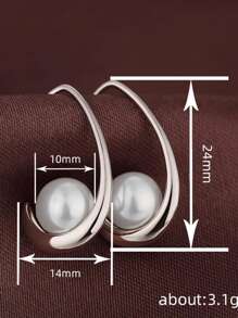 1 par de pendientes con perlas falsas chapados en cobre y plata, diseño elegante y versátil, regalo de joyería