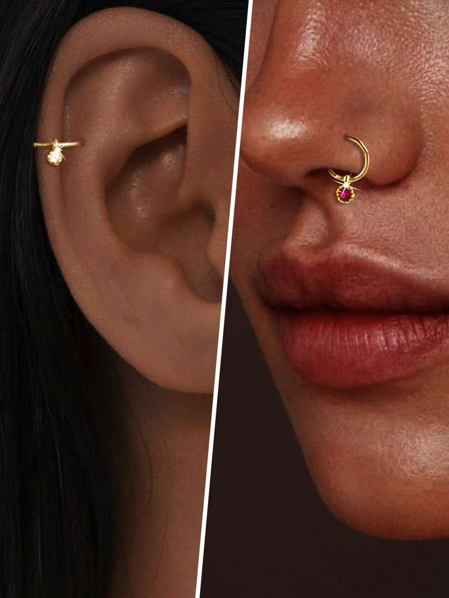 1PC 925 Sterling Silver Tiny Hoop Earring CZ Nose Ring For Women Body Jewelry Ear Bone Nail Ear Piercing Niche Design Ear Hook Jewelry