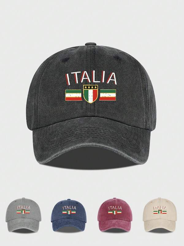 Spring/Summer New Italian Flag Print Baseball Cap, Retro Washed Soft Top Snapback Hat, Classic Fashion Suitable For Italian Patriot, Adjustable Size For Men And Women, Suitable For Daily Wear