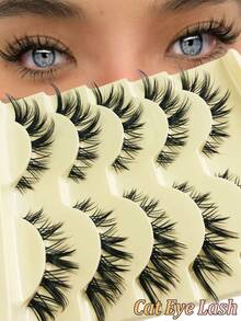 Asiteo 5 Pairs Cat Eye False Eyelashes, Natural Looking 3D Faux Mink Soft Anime Cosplay Thick False Eyelashes - 眼尾拉長款 - 查看 1