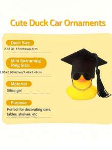 2pcs Stylish Yellow Duck With Black Hat And Bow-Silicone Car Dashboard Decoration Accessories, Couple Duck Car Decoration, Yellow Duck Decoration-Unique Gifts For Graduates, Car Ornaments, Car Interiors
