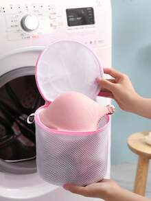 1pc Bra Underwear Care Wash Bag Laundry Net Wash Bag (Pillar Flower Pattern Random). - White - View 1