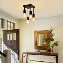 4 灯现代美式吸顶灯适用于餐厅、卧室、书房、客厅、创意吊灯、楼梯灯，不含灯泡 - 黑色 - 查看 2