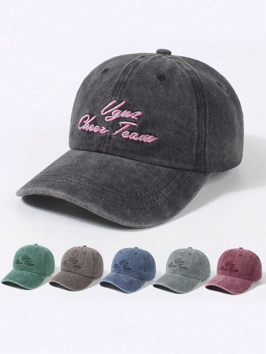 1 pieza Gorra de béisbol unisex de unicolor casual con bordado de letras, gorra snapback de poliéster casual, retro y versátil, apta para actividades al aire libre y uso diario - Ver 1