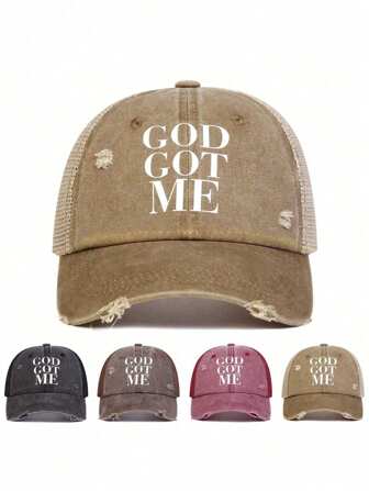 1pc Men's" I'm Not Drinking "Letter Print Washed Baseball Cap,Classic Outdoor Cap Unisex Mesh Caps,Adjustable Dad Truck Driver Hat,Suitable For Beach Vacations And Daily Use.