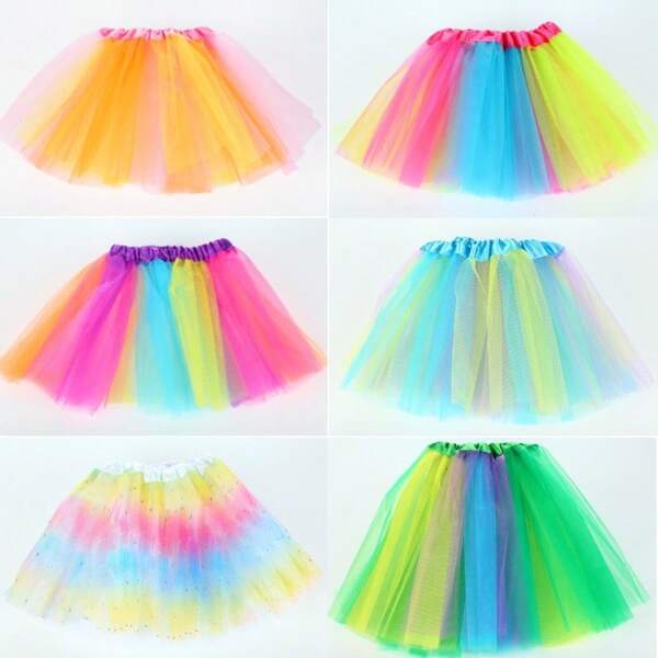 1pc 30cm Colorful Skirt Rainbow Tutu Skirt Yarn Skirt Mesh Puff Skirt Girl Rainbow Half Body Yarn Skirt